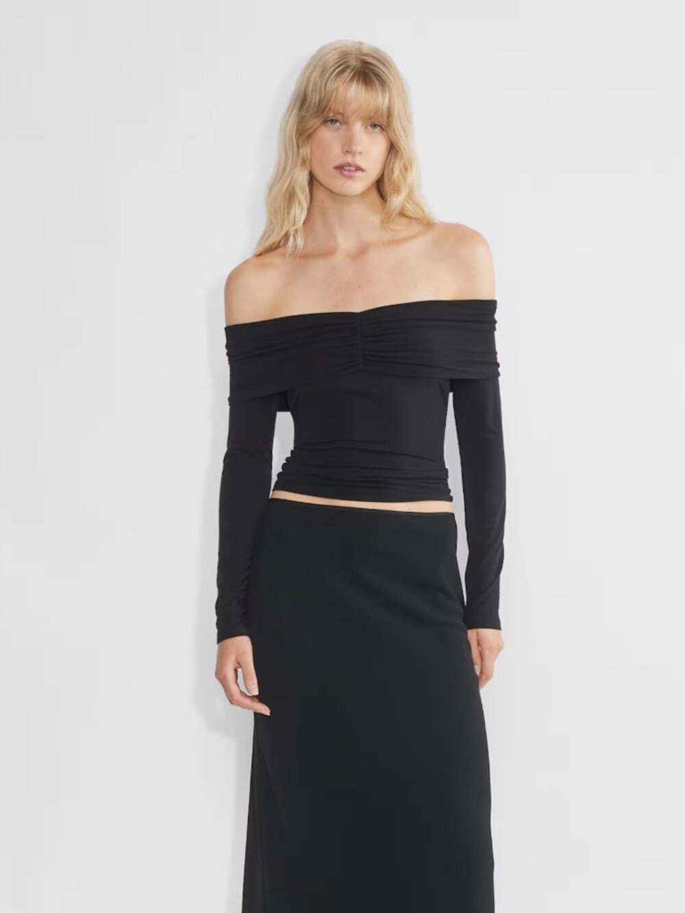 Aritzia Wilfred Gloria Off Shoulder Long Sleeve Top Black Size Small S Fitted